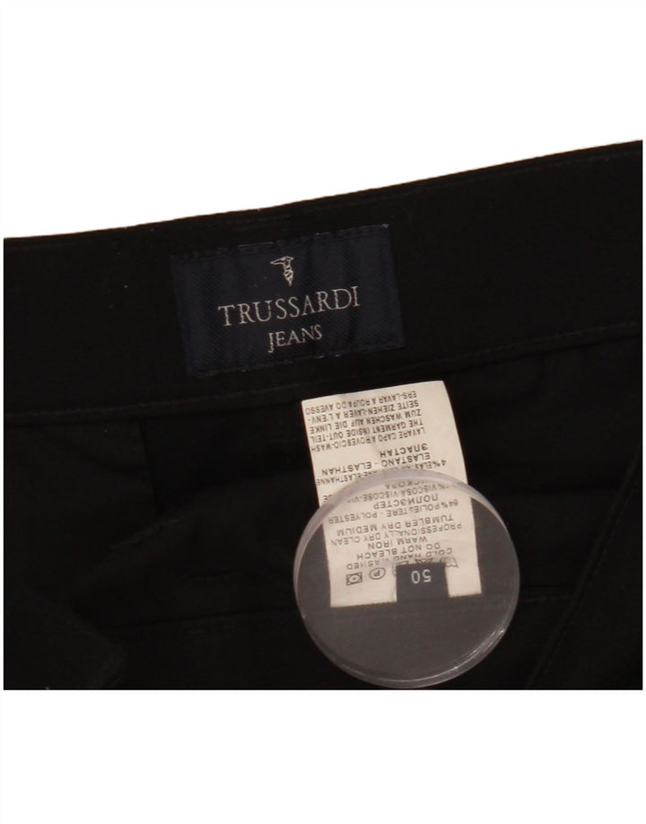 Trussardi Calça masculina reta casual IT 50 grande W32 L34 poliéster preto