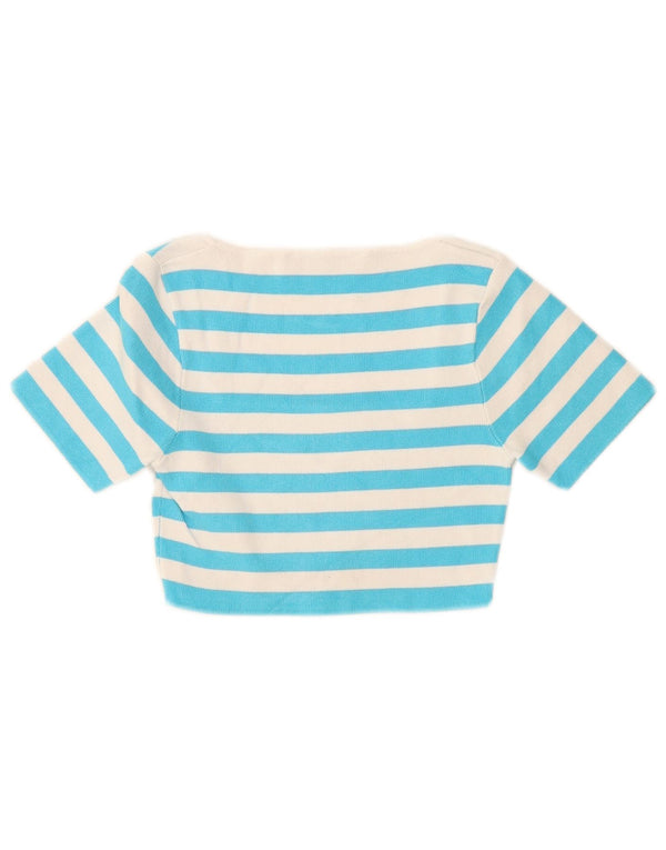 Zara Womens Crop Top UK 8 Pequena Viscose Listrada Azul