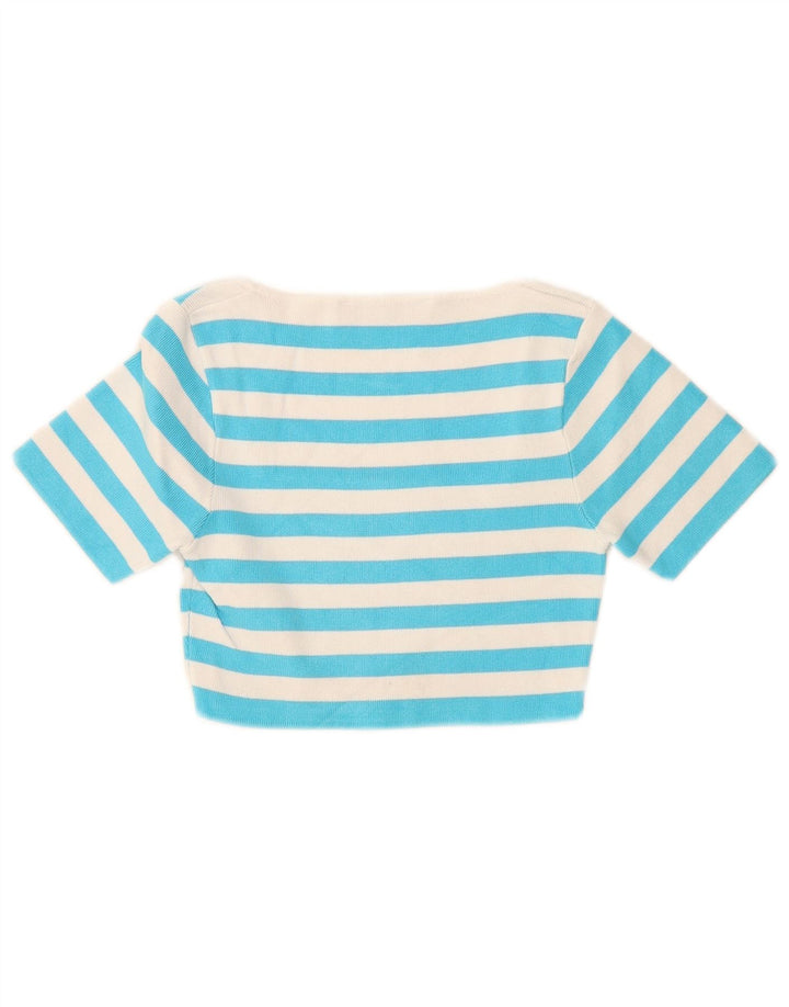 Zara Womens Crop Top UK 8 Pequena Viscose Listrada Azul