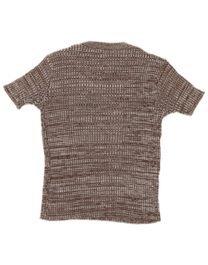 Camiseta feminina vintage UK 12 marrom médio manchado