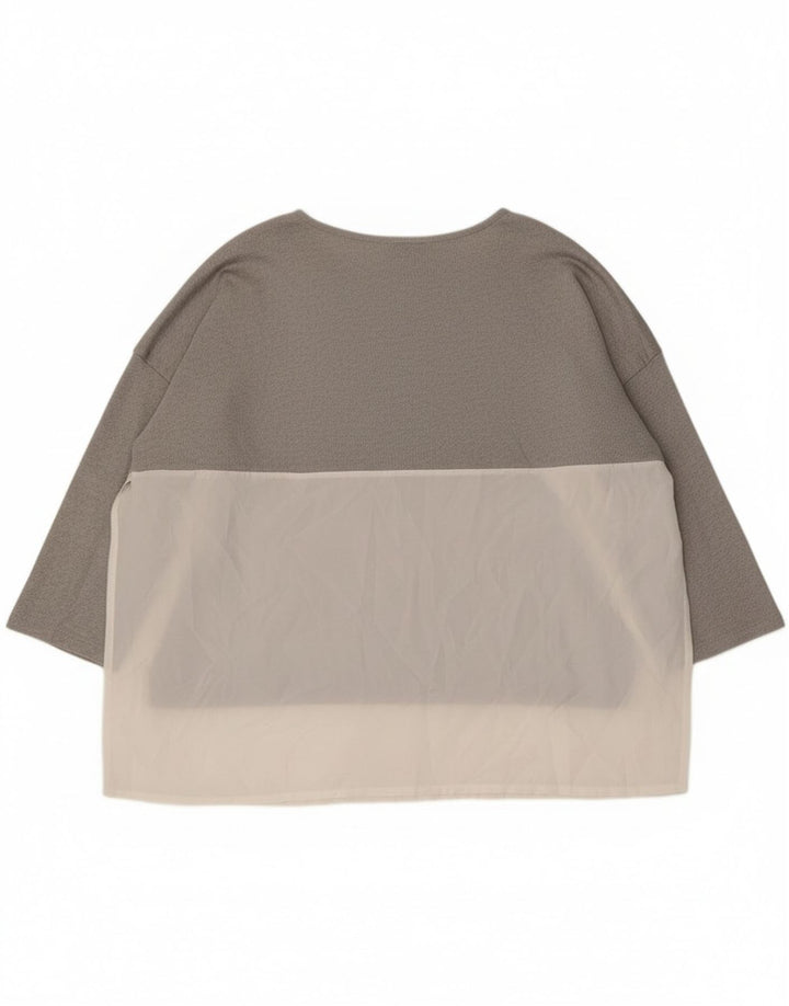 Zara Top feminino oversized manga 3/4 Reino Unido 14 bloco colorido cinza médio