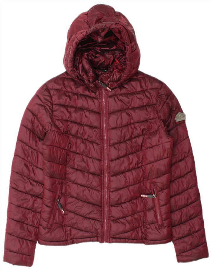 Jaqueta acolchoada com capuz feminina Superdry UK 14 médio Borgonha Nylon