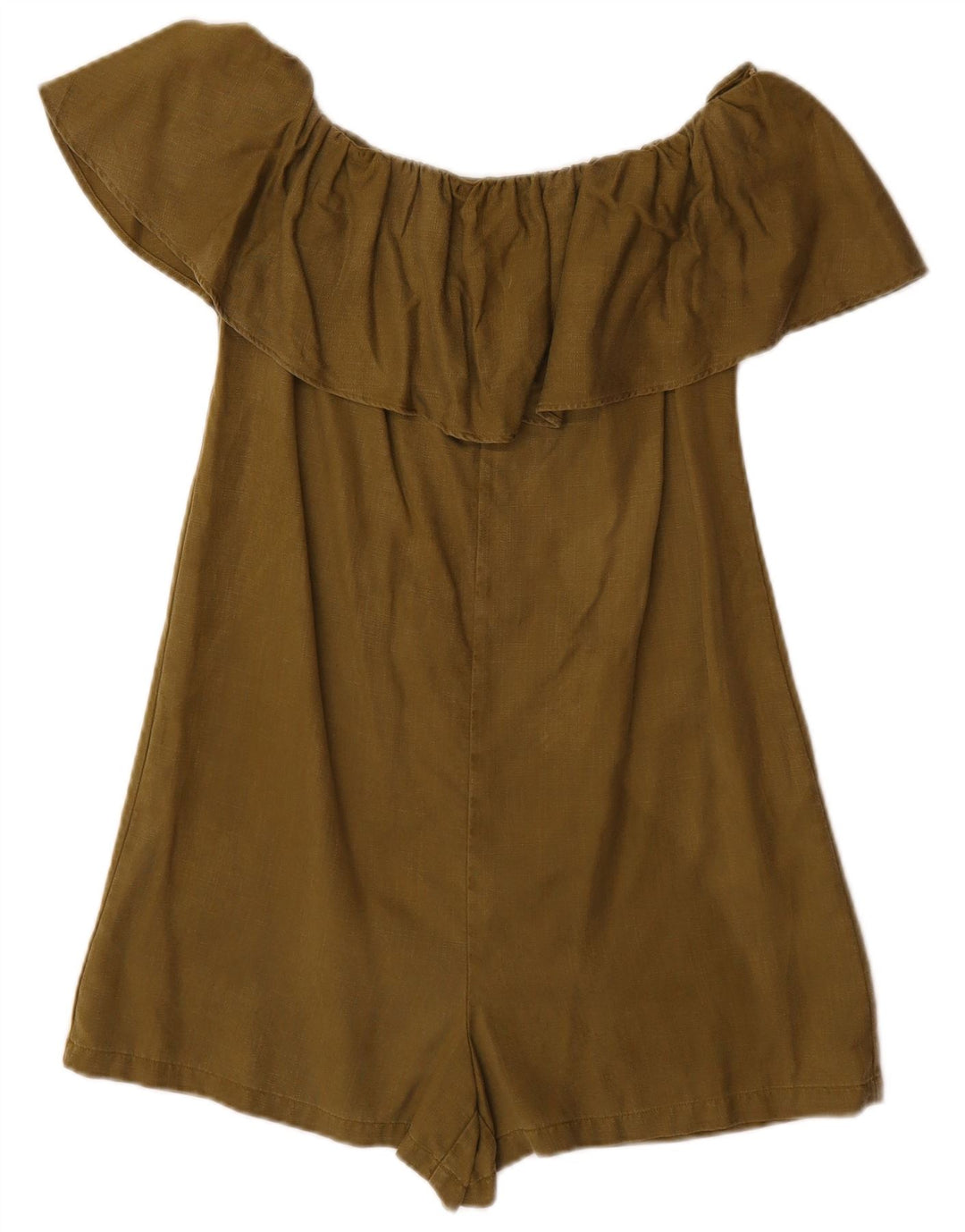 Zara Womens Off Ombro Playsuit UK 6 XS Khaki Lyocell