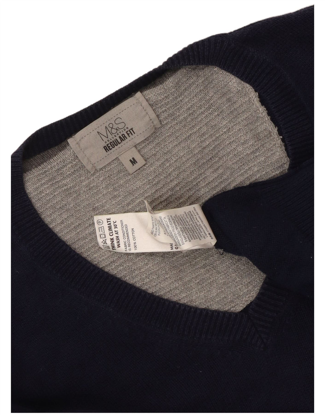 Suéter masculino Marks & Spencer regular fit com decote em V azul marinho médio