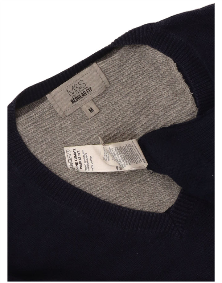 Suéter masculino Marks & Spencer regular fit com decote em V azul marinho médio