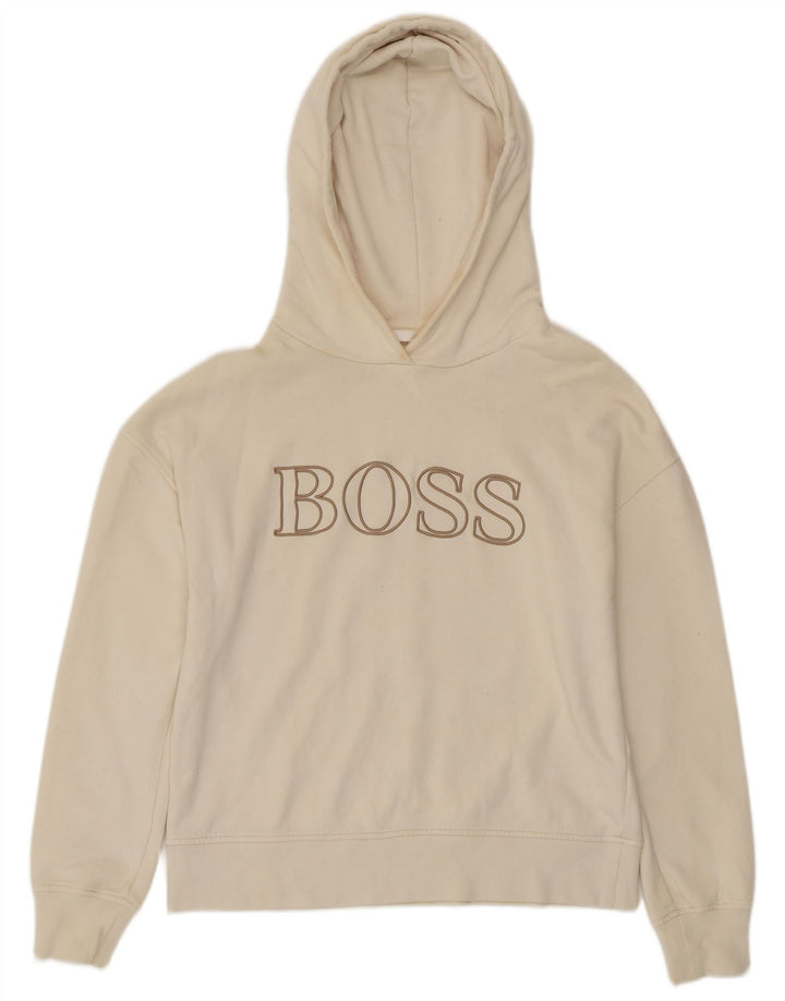 Suéter feminino com capuz grande gráfico HUGO BOSS Reino Unido 10 pequeno off white