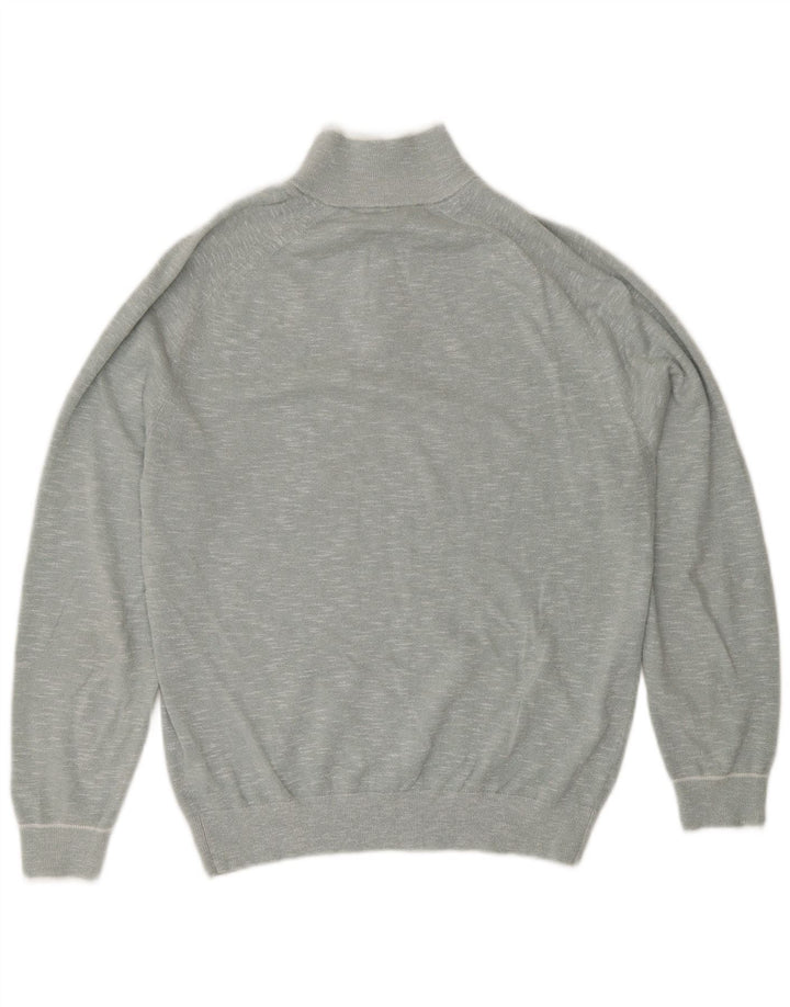 Suéter masculino Reiss com zíper e gola alta de algodão manchado azul médio
