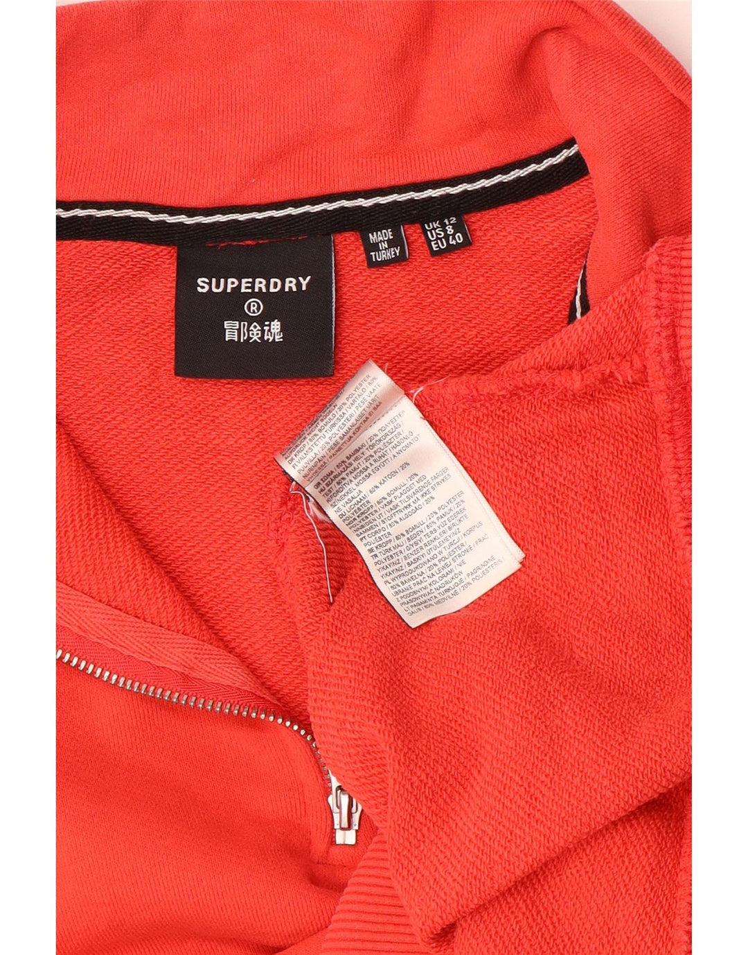Suéter superdry feminino cropped com gola e zíper UK 12 algodão laranja médio