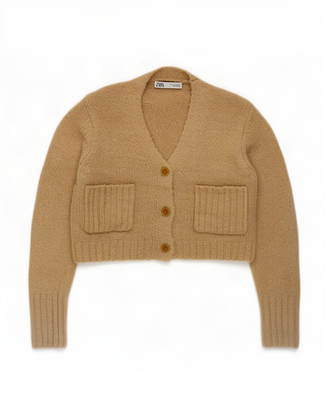 Zara Womens Crop Cardigan Sweater UK 10 Pequeno Poliéster Bege