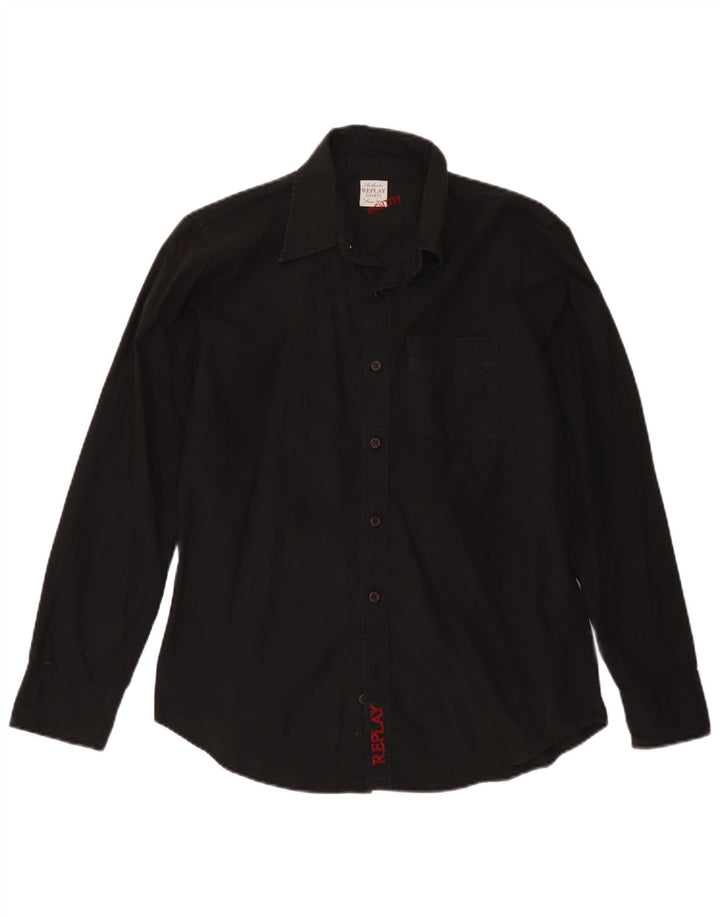 Replay Camisa Masculina Pequena Algodão Preto