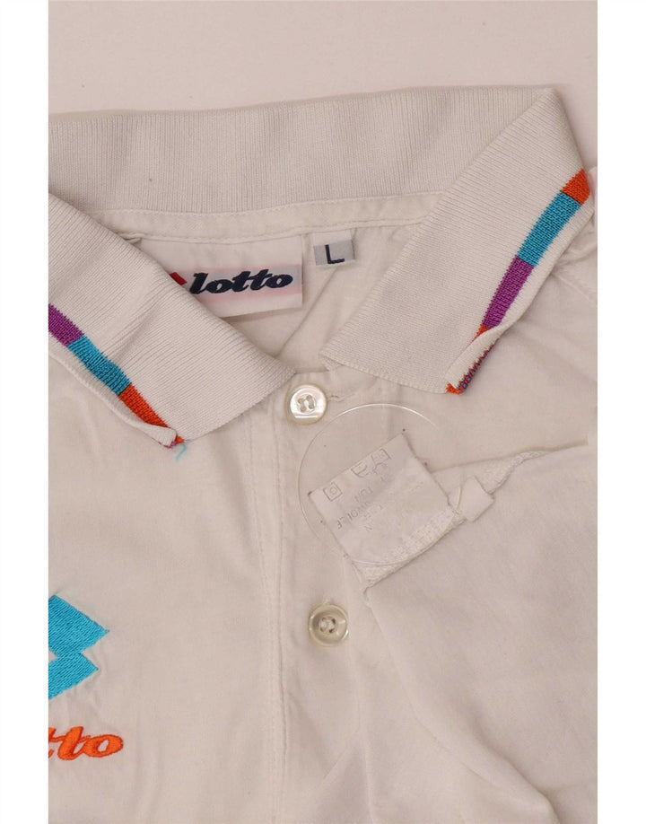 Camisa polo masculina gráfica Lotto grande algodão branco