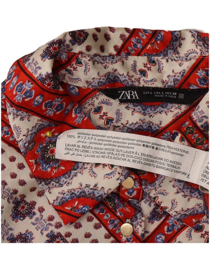 Blusa camisa feminina Zara Reino Unido 16 grande poliéster floral multicolorido