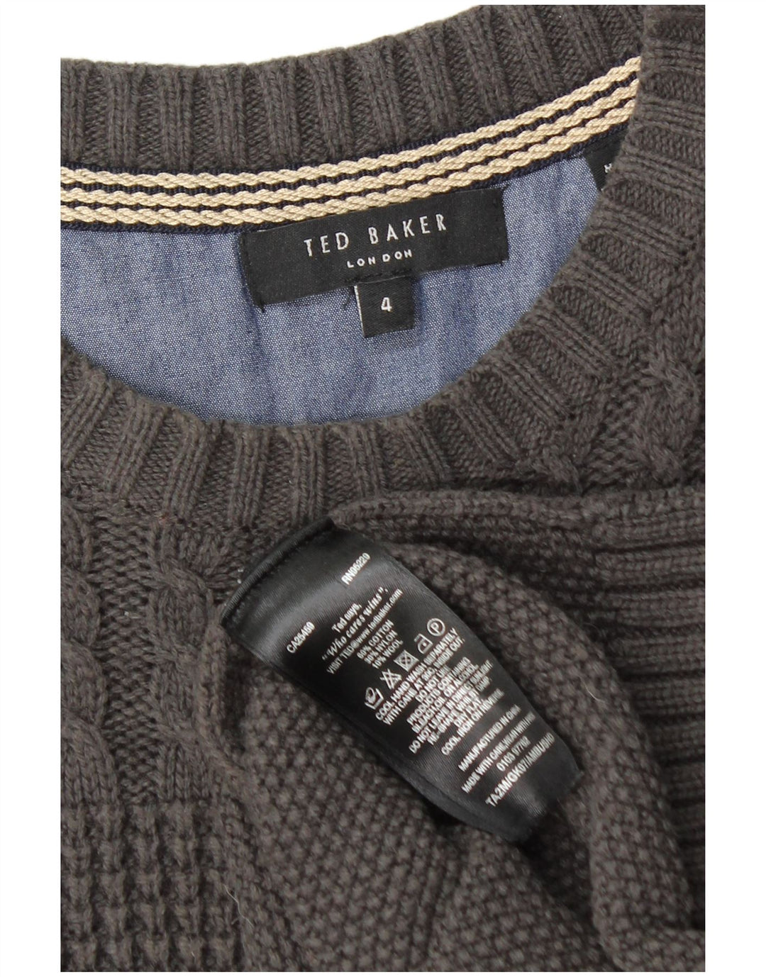 Suéter feminino Ted Baker com gola canoa tamanho 4 grande algodão cinza