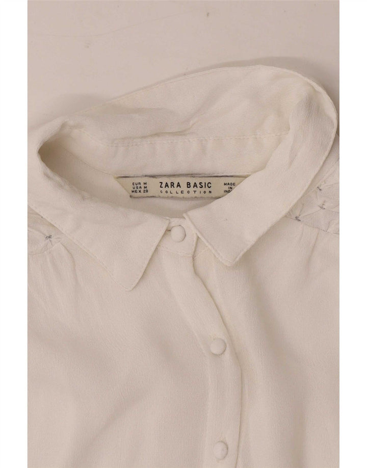 Camisa feminina Zara manga comprida regular fit Reino Unido 12 médio branco