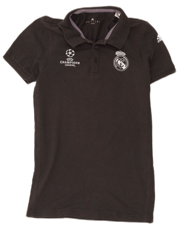 Adidas masculino Real Madrid camisa polo gráfica pequena cinza algodão