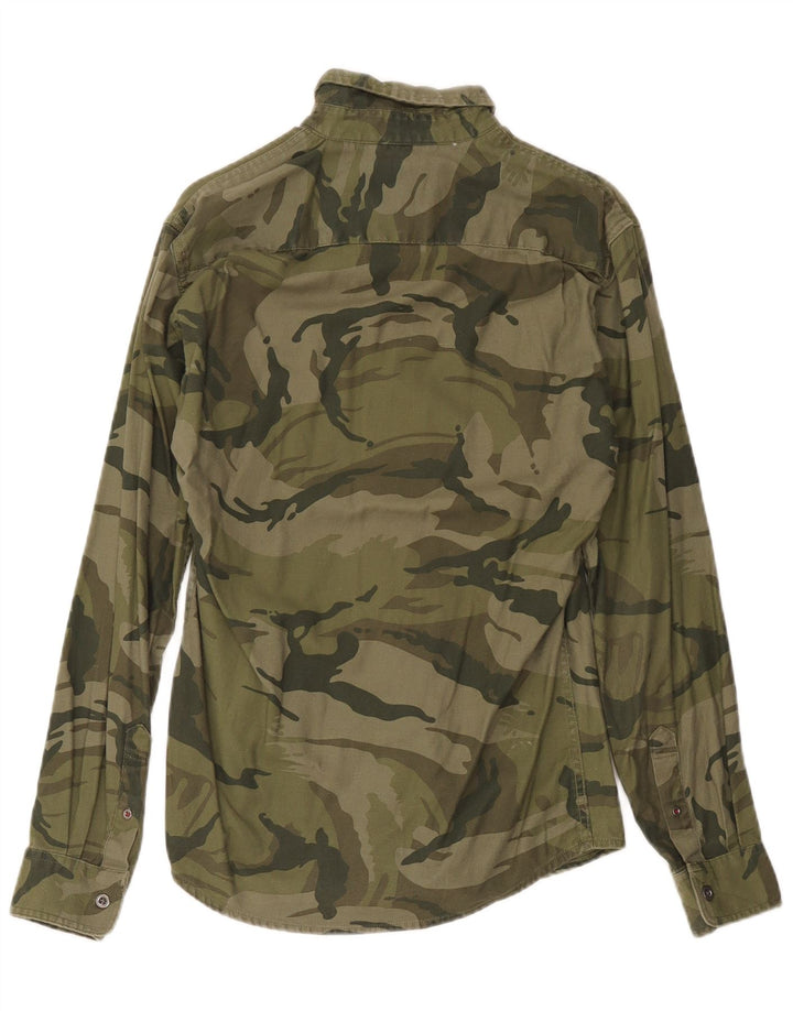 Camisa masculina Wrangler pequena camuflada cáqui algodão
