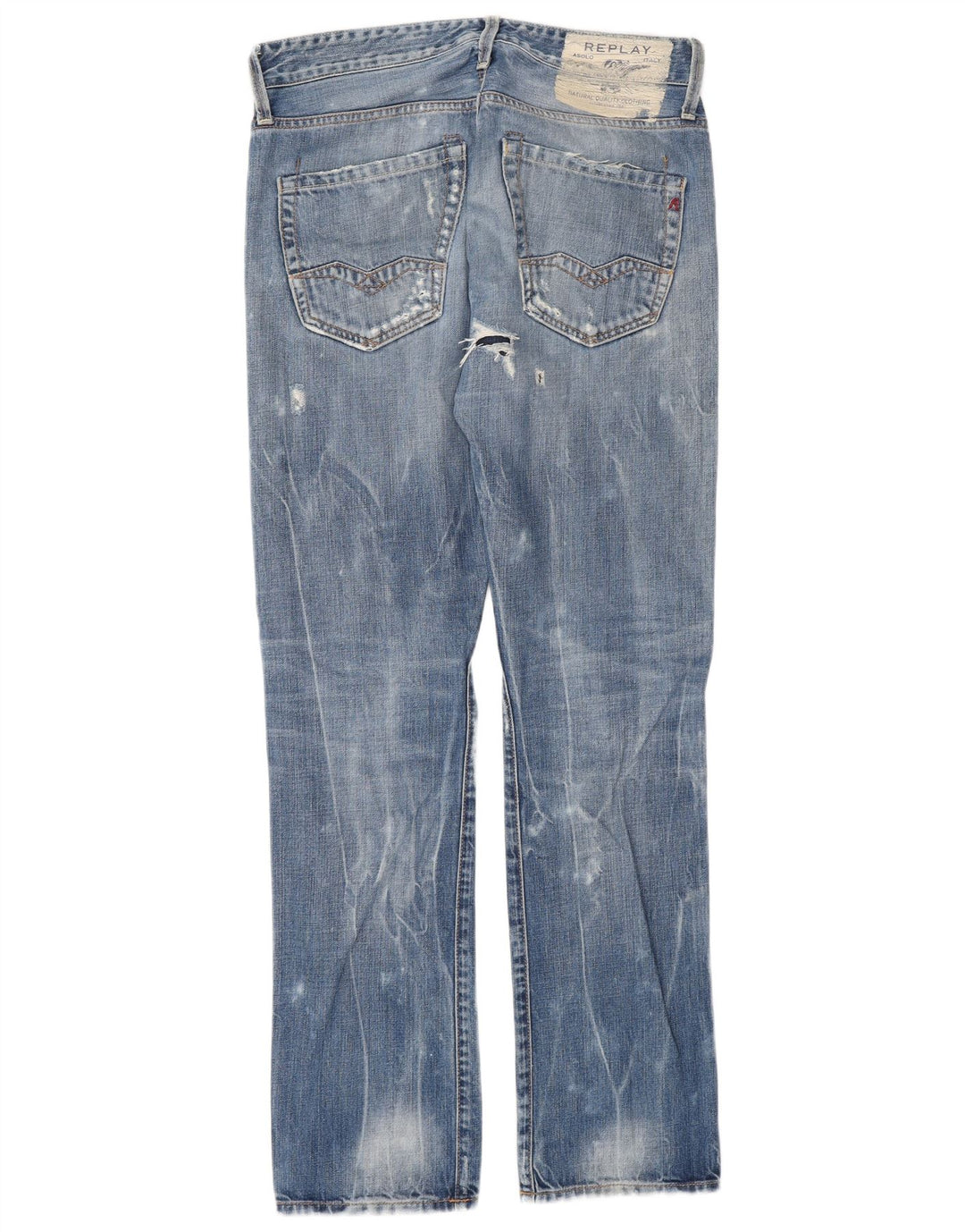 Replay Mens Waitom Distressed Straight Jeans W30 L32 Azul Algodão