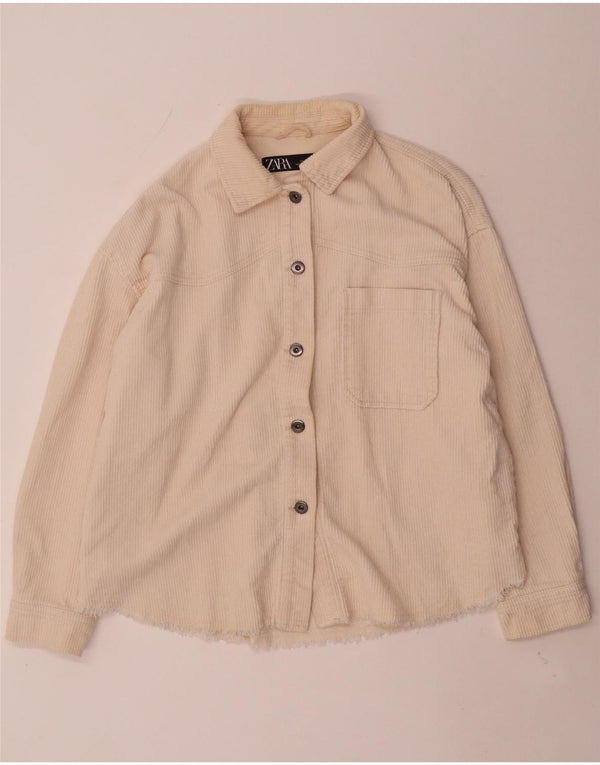 Camisa feminina de veludo cotelê Zara UK 10 pequeno algodão branco