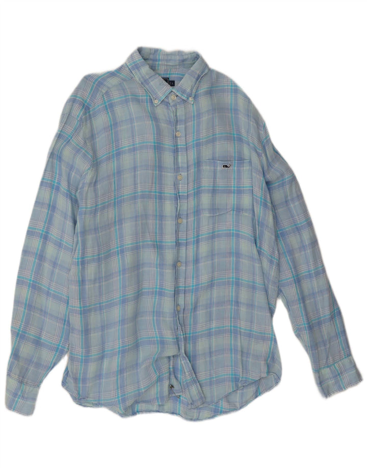 Camisa masculina Vineyard Vines Classic Fit grande linho xadrez azul