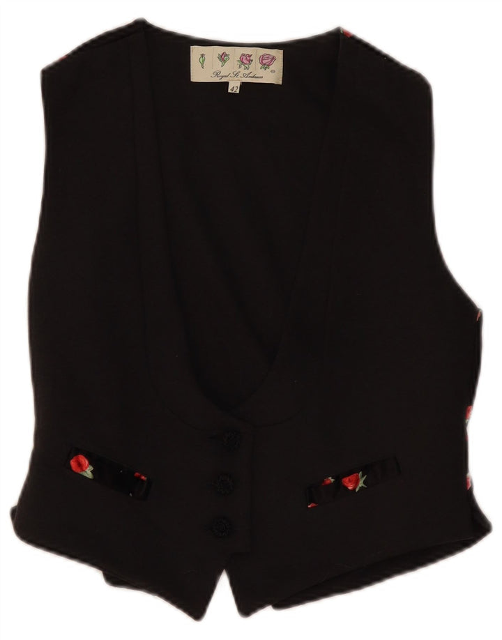 Colete feminino vintage IT 44 algodão floral cinza médio