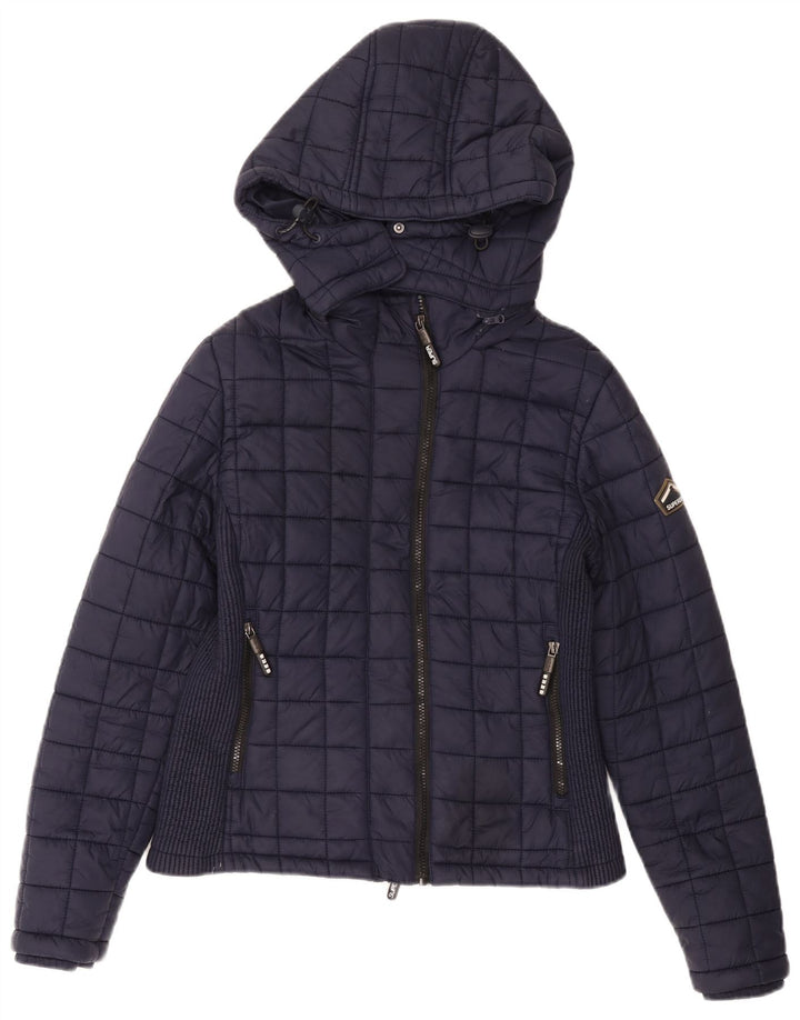 Jaqueta acolchoada com capuz feminina Superdry UK 14 grande nylon azul marinho