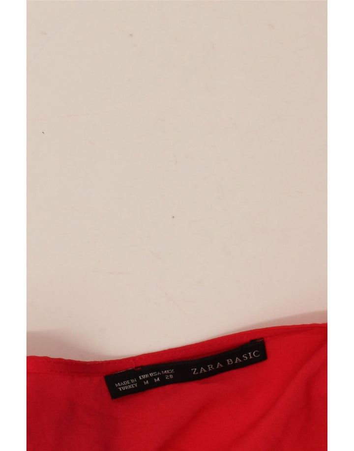 Blusa feminina Zara com babados na frente e sem mangas Top Reino Unido 14 vermelho médio