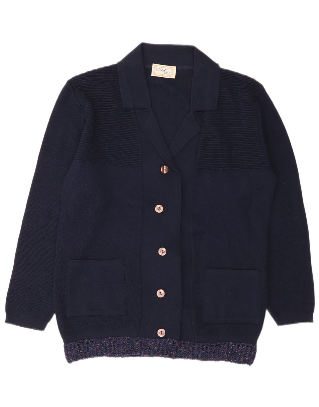 Suéter cardigã feminino vintage IT 48 XL azul marinho acrílico