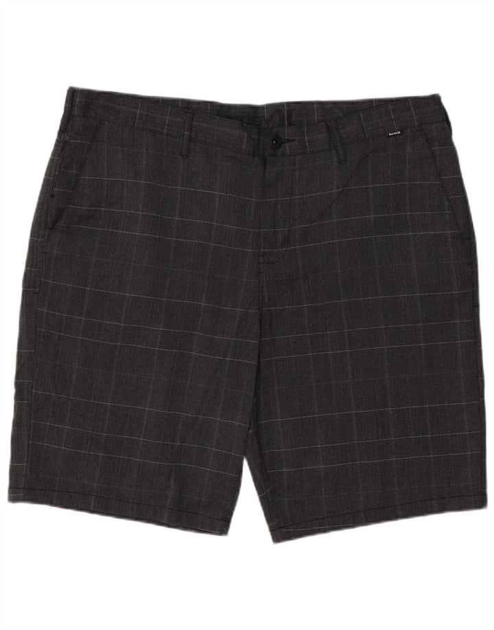 HURLEY Mens Chino Shorts W38 XL Poliéster Xadrez Cinza