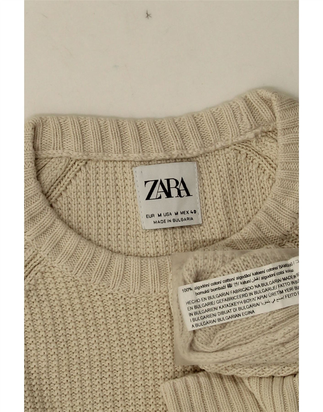 Zara Suéter masculino com gola redonda e algodão bege médio