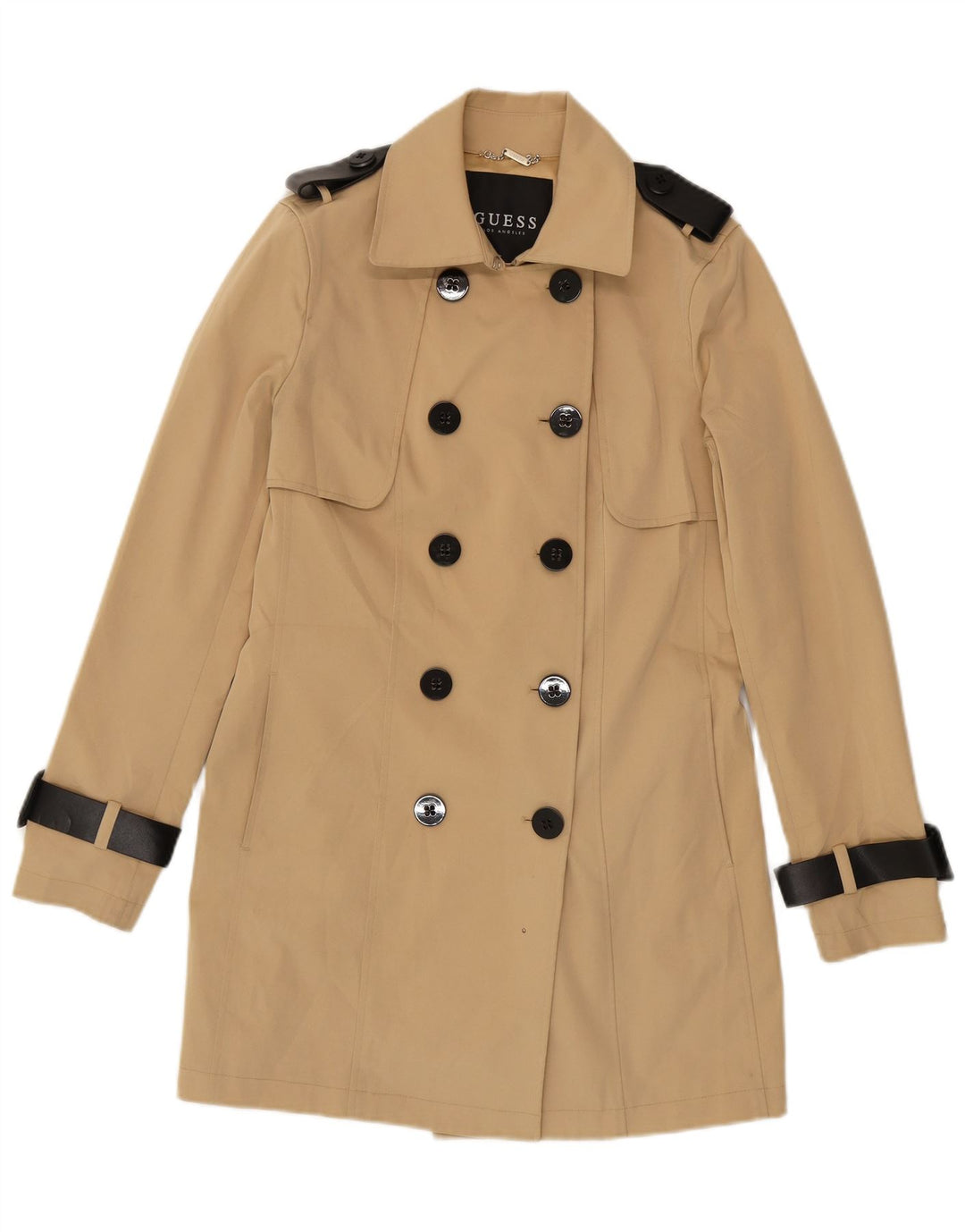 Trench Coat feminino GUESS UK 10 pequeno poliéster bege