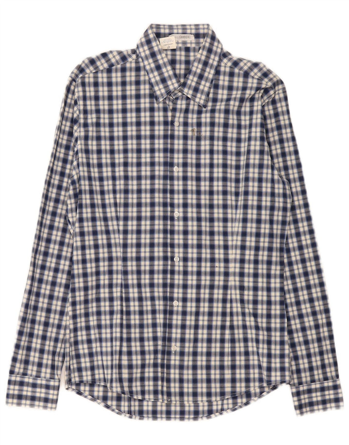 Camisa masculina Naracamicie de algodão xadrez médio azul marinho