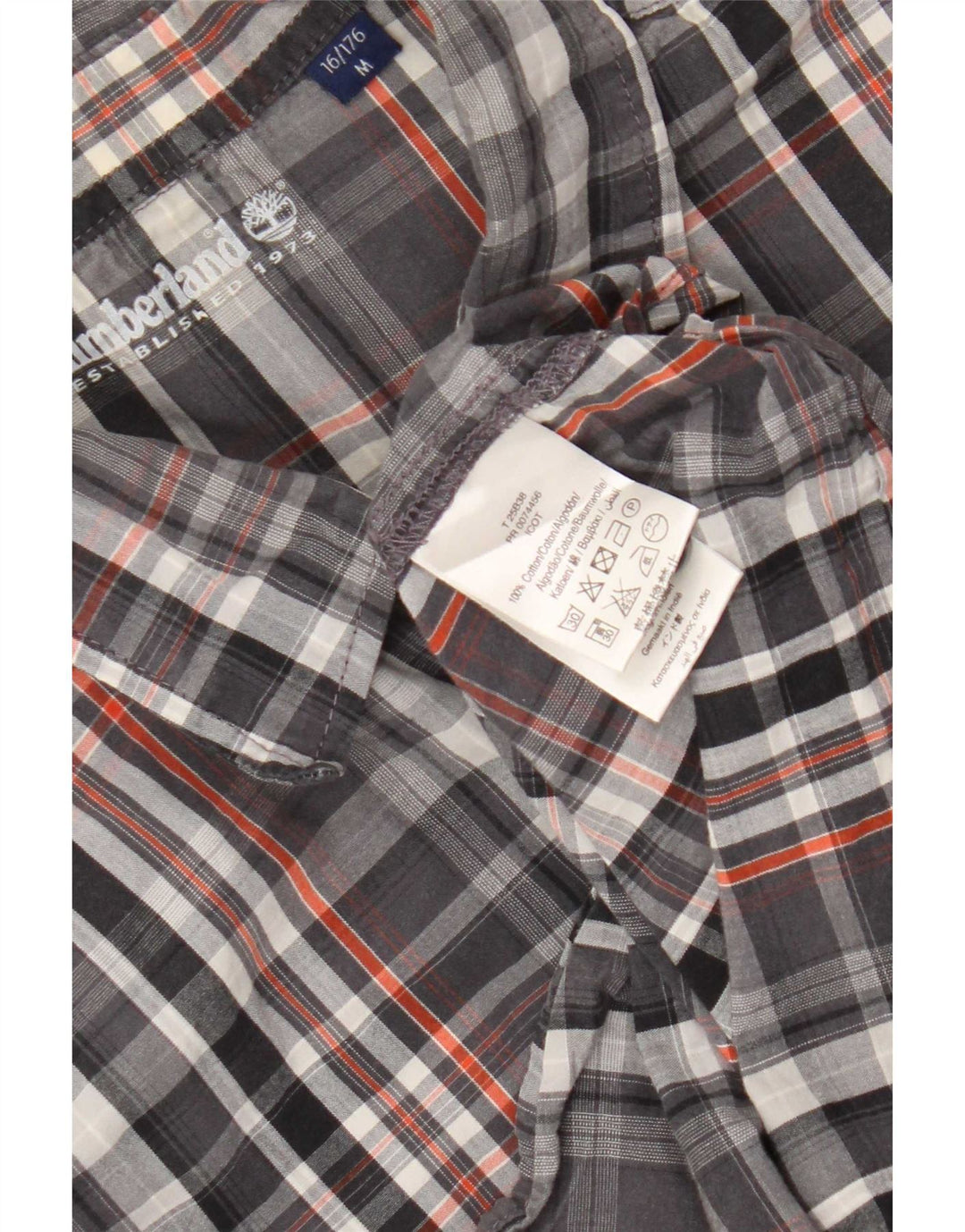 Camisa de flanela masculina Timberland média 15-16 anos algodão xadrez cinza