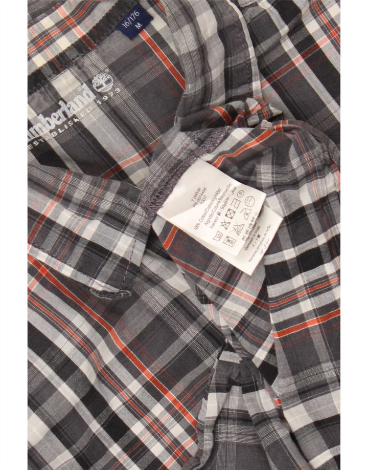 Camisa de flanela masculina Timberland média 15-16 anos algodão xadrez cinza