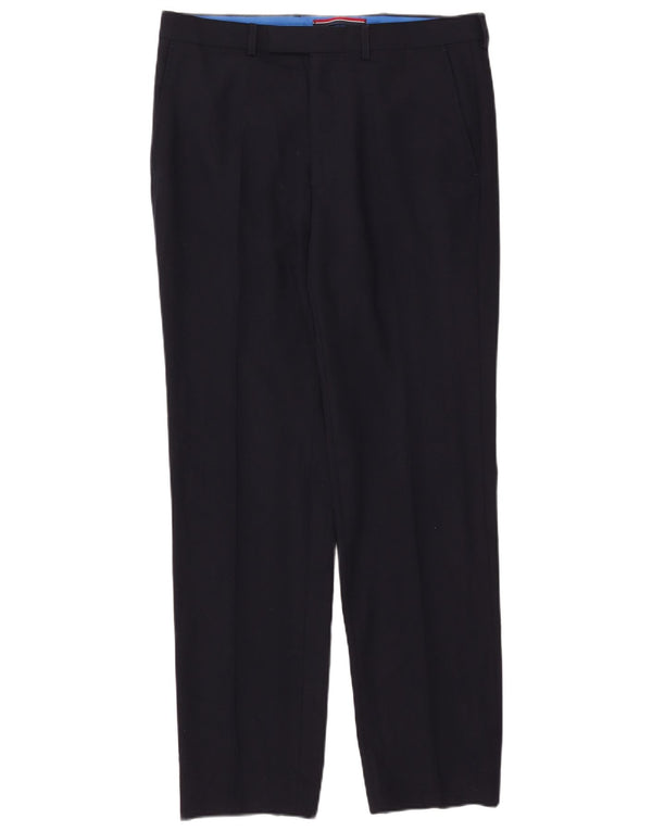 Calça masculina de terno reto sob medida Marks & Spencer W34 L33 lã azul marinho