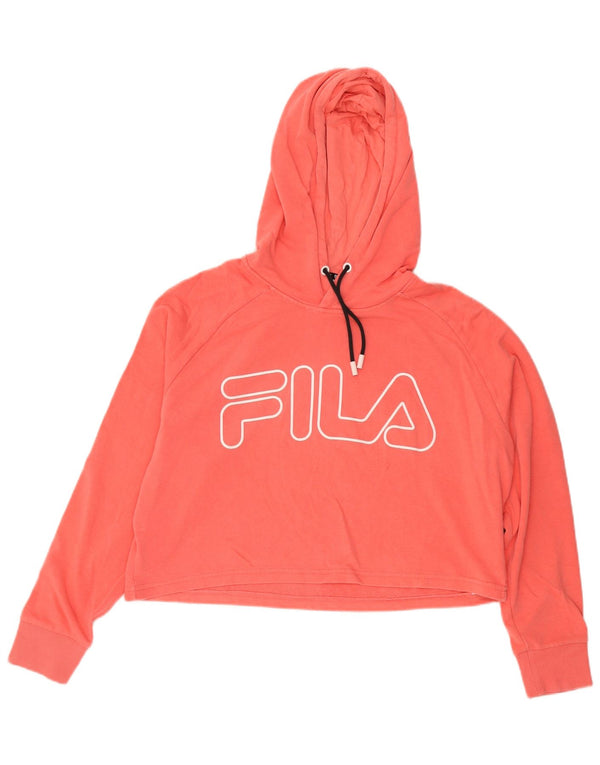 Suéter feminino Fila com capuz gráfico oversized crop UK 14 algodão rosa médio