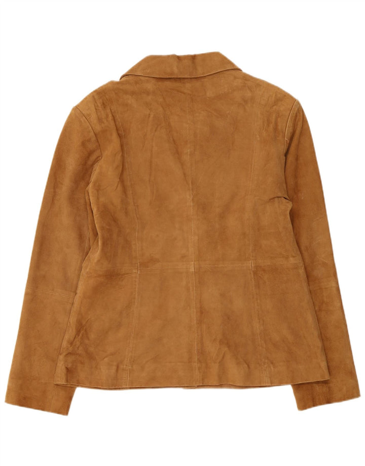 Jaqueta blazer feminina de camurça Helium com 4 botões Reino Unido 16 grande couro marrom