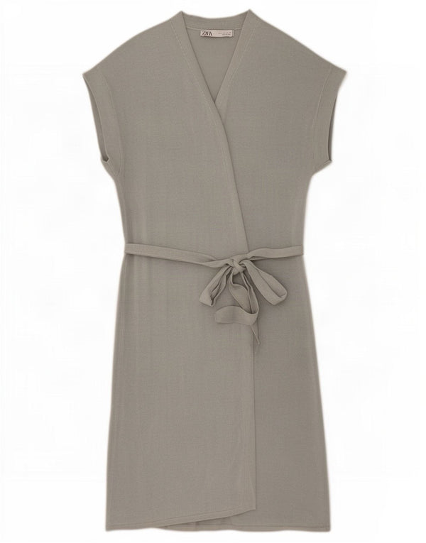 Vestido feminino Zara de mangas curtas UK 10 pequeno cinza acrílico