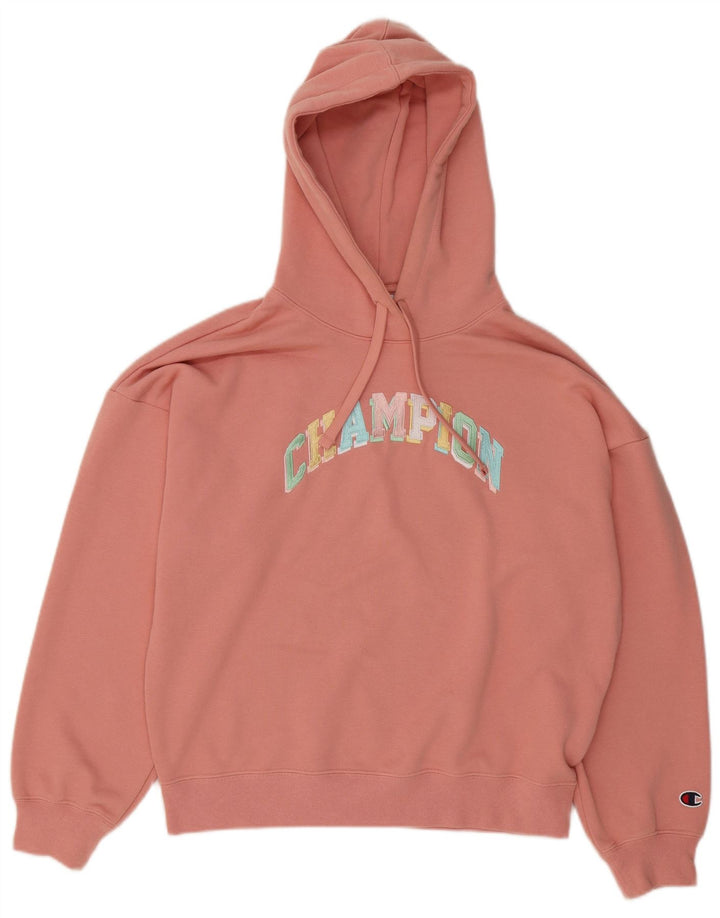 CHAMPION Suéter feminino com capuz grande e gráfico UK 14 rosa médio