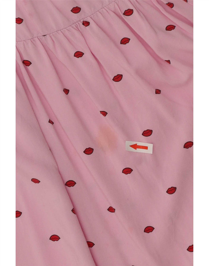 Vestido feminino Benetton com estampa abstrata de manga comprida evasê Reino Unido 10 pequeno rosa