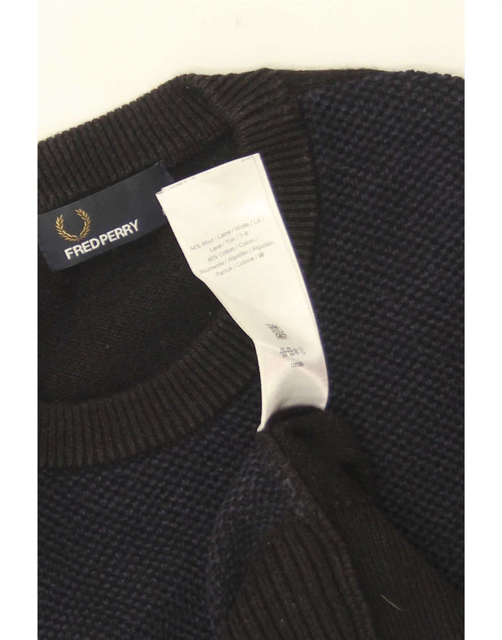 Suéter masculino Fred Perry com gola redonda, grande lã colorblock azul marinho