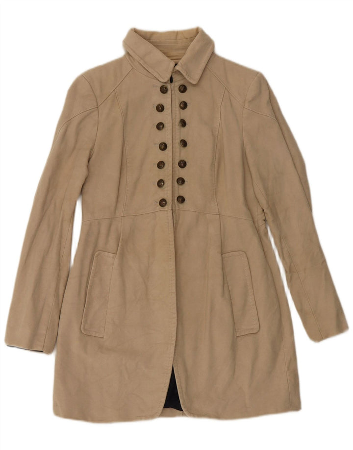 Sobretudo feminino Zara UK 14 grande algodão bege