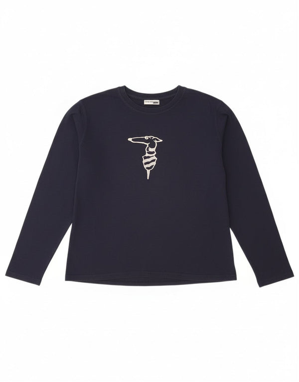 Trussardi Boys Graphic Top Long Sleeve 13-14 Years Navy Blue Cotton