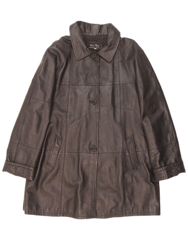 Casaco de couro feminino vintage IT 48 XL couro preto