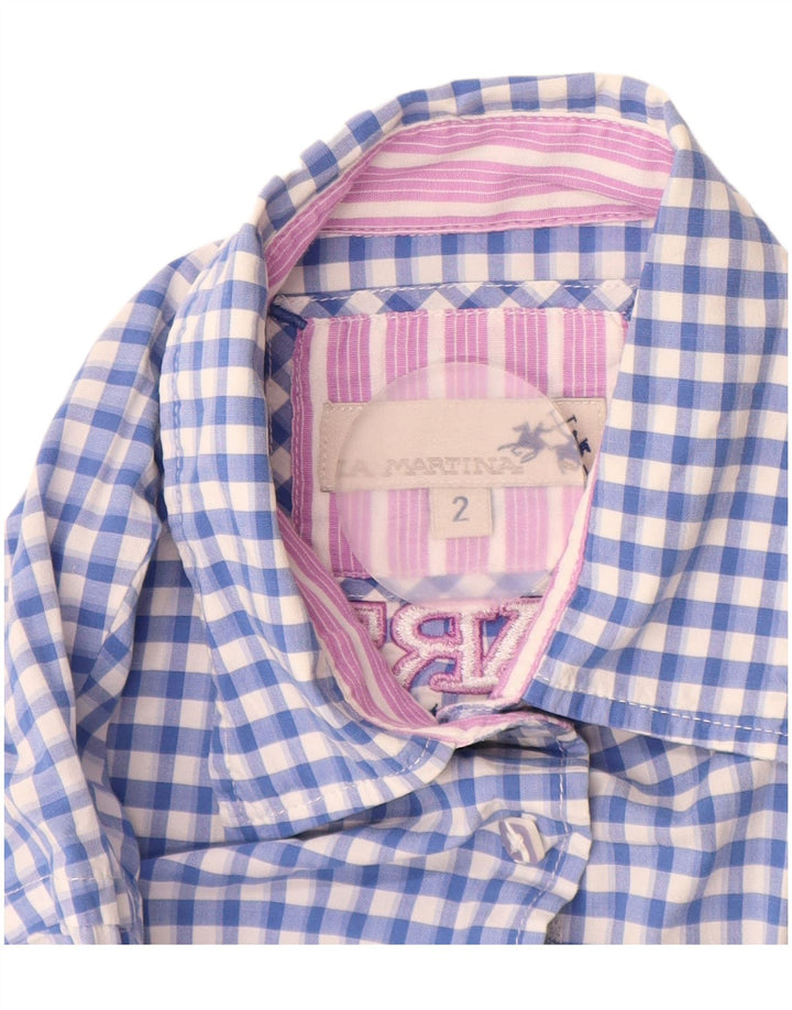 Camisa gráfica feminina La Martina Reino Unido 12 guingão azul médio