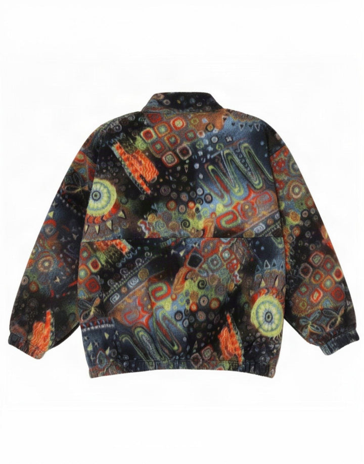 Suéter de lã vintage masculino abstrato Padrão com zíper e pescoço grande multicolorido