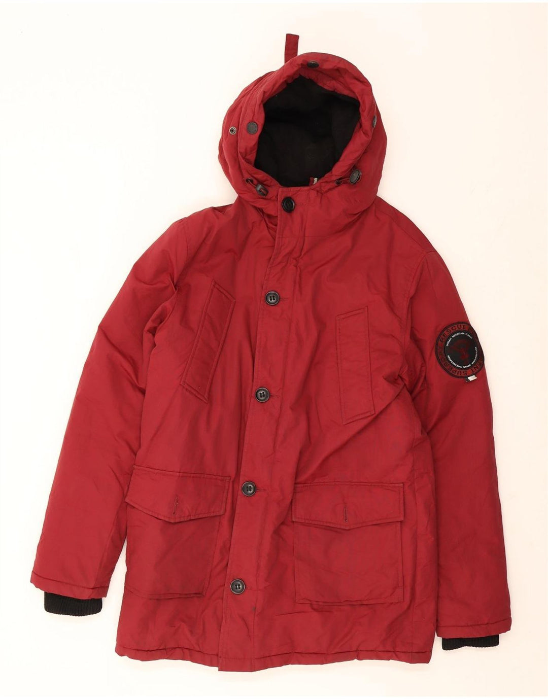 Jaqueta acolchoada masculina Superdry com capuz Reino Unido 38 Médio Borgonha Nylon