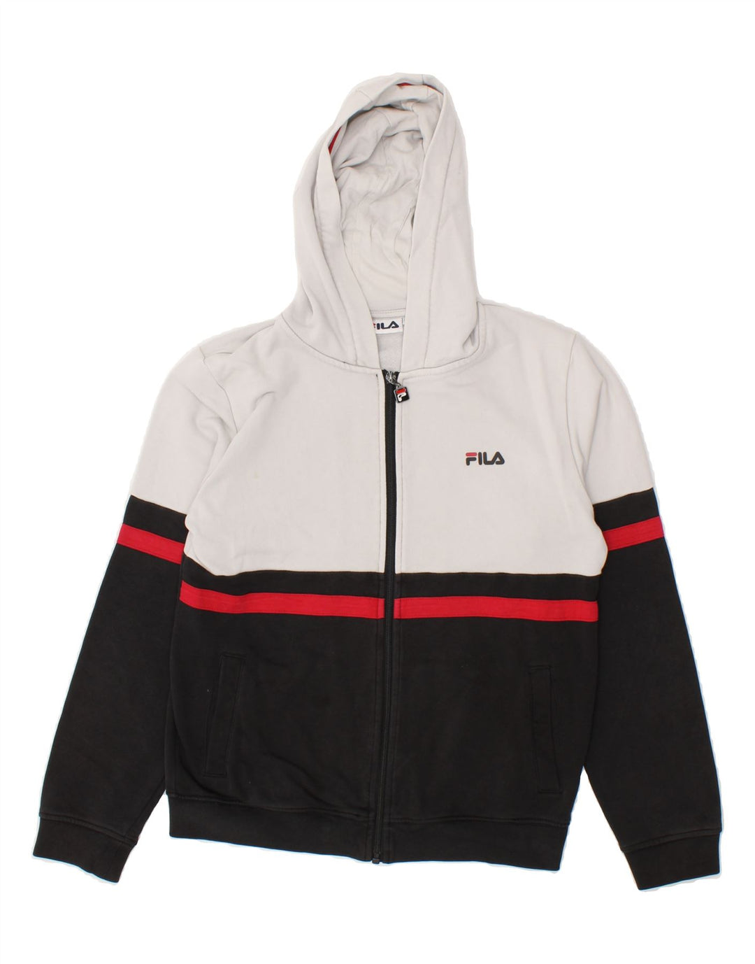 FILA Boys Zip Hoodie Sweater 11-12 Years White Colourblock Cotton Vintage Fila and Second-Hand Fila from Messina Hembry 