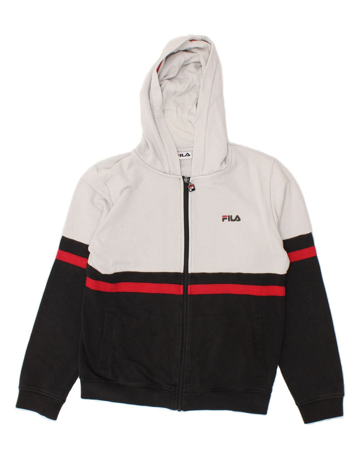 FILA Boys Zip Hoodie Sweater 11-12 Years White Colourblock Cotton Vintage Fila and Second-Hand Fila from Messina Hembry 