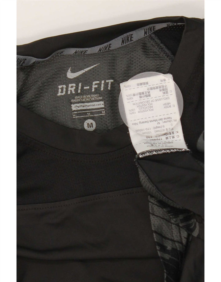 Nike Mens Dri Fit Camiseta Top Médio Preto Geométrico Poliéster