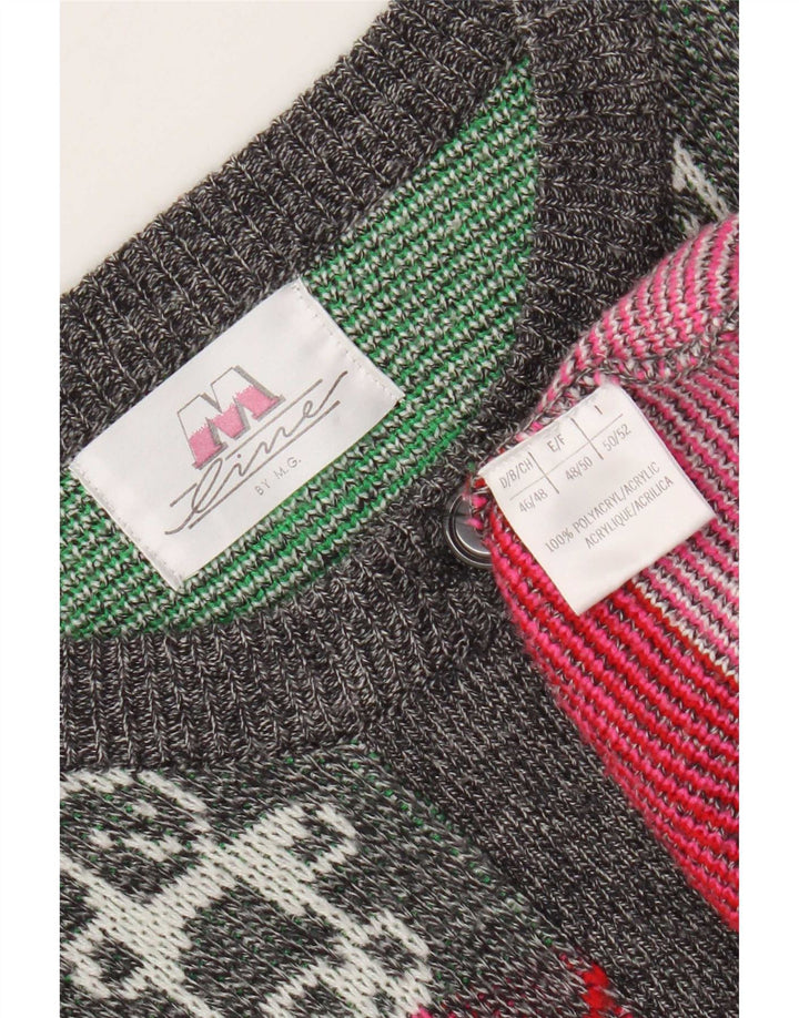 Suéter cardigã feminino vintage IT 50/52 XL multicolorido Argyle/Diamante